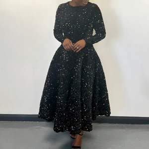 High Quality Elegant Formal Evening Dress Plus Size <strong>XXXL</strong> Gown Prom Party Sequined Midi Long Sleeves Ankle Dresses for Women - Product Image 2