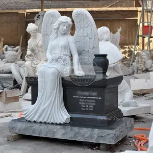 Estatua de ángeles de gran tamaño real para exteriores, grabado de tumbas, cementerio, lápida sepulcral, monumentos, lápidas de mármol, lápida de Ángel llorón