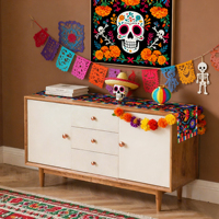 Nappe du Jour des Morts en Lin Mexicain 33x183CM Style Fanion Imprimé Numérique
