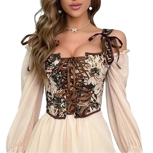 Vintage Blumen-Jacquard Korsett-Top mit Schleifenriemen, 13 Stäbchen, Schnürung, Taillenformer, Party- und Abend-Bustier, S-2XL, Damen Gothic Cosplay - Product Image 1