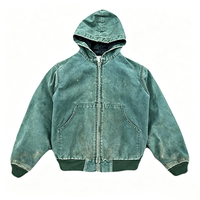 Blouson Bomber Homme Personnalisé en Toile de Coton, Doublé, Coupe Oversize, Grammage Lourd, Vert Délavé Vintage, Effet Usé, à Capuche, Vente en Gros OEM