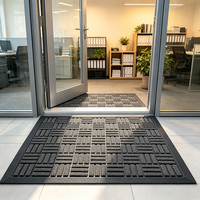 Tapis d'entrée en caoutchouc noir à texture géométrique en relief, tapis de porte robuste antidérapant pour la maison, le bureau et l'usage commercial