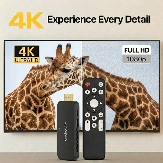 Super TV Stick 2026 WiFi5 Quad Core 4K HDR/H265 2GB+8GB Android 9.0 BT Voice Control OTT 1 Year Warranty USB-C