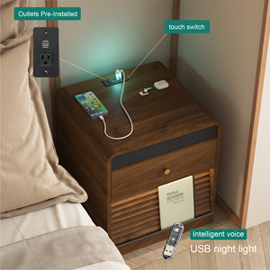 Mesa de Noche con Estación de Carga, Mesa de Noche Inteligente con Luz Nocturna, con Luces LED, Mesitas de Noche con Gabinete de Almacenamiento - Product Image 2