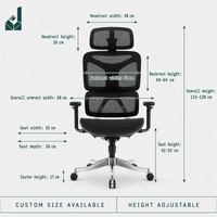 Chaise de bureau ergonomique respirante en maille avec appui-tête réglable 4D, accoudoirs réglables 5D, support lombaire en acier inoxydable