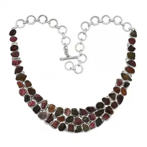 Hot Sell Tourmaline Rough Natural Gemstone 925 Sterling Silver Necklace Handmade Fine Jewelry 16-18" Engagement Necklace