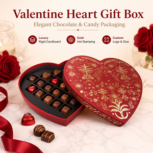Boîte cadeau en chocolat en forme de cœur personnalisée, en <span class=keywords><strong>carton</strong></span> rigide, emballage de bonbons pour la Saint-Valentin avec <span class=keywords><strong>plateau</strong></span> en feuille d'<span class=keywords><strong>or</strong></span> et logo - Product Image 1