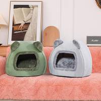Lit pour chat en forme de grotte, en flanelle douce et chaude, avec coussin amovible, lit fermé confortable pour petits chats et chatons