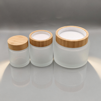 Toples Kosmetik Kaca Buram dengan Tutup Bambu, Wadah Perawatan Kulit untuk Perjalanan, Tempat Penyimpanan Sampel Krim Mata dan Losion.