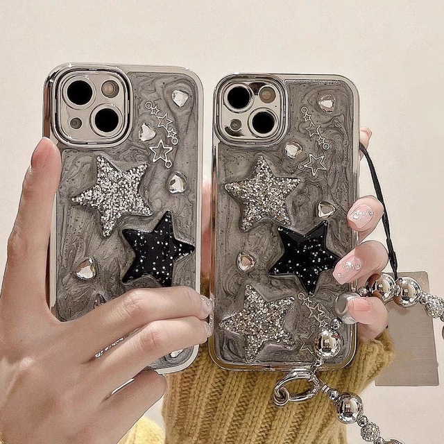 Luxury Electroplate Silver Foil Epoxy Phone Case Stars Design Shockproof TPU+PC Silicone Cover for for 17 Pro Max 16 Pro