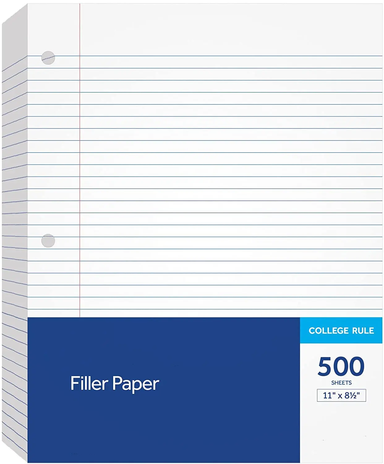 Filler Paper, 8-1/2" x 11", College Rule, 3-Hole Punched, Loose-Leaf Paper for 3-Ring Binders, 100 Sheets White