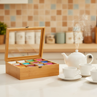 Boîte de rangement multifonctionnelle en bambou rectangulaire sculptée sur mesure, écologique, durable, pour sachets de thé, pour la maison et la cuisine