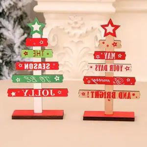 Decoração de mesa de madeira de Natal com letras criativas pintadas em inglês, mini artesanato em árvore de Natal