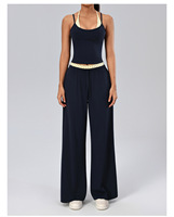 Ensemble 4 pièces pour femme : Soutien-gorge de sport à bretelles réglables, pantalon large, vêtements de yoga et de fitness color block