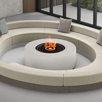Brasero rond noir contemporain autoportant avec flammes modernes et faux bûches pour villas et hôtels – Cheminée paysagère