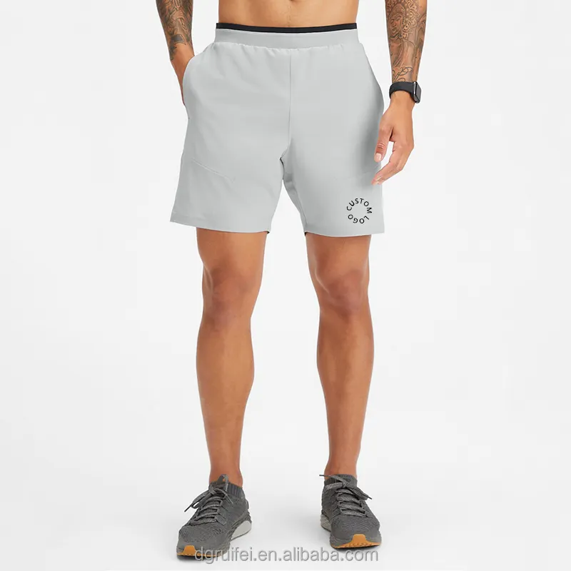 Custom Woven Band Liner Side Pockets Summer Fitness Compression Workman Runners Gym Workout Activewear Men's Lined Shorts 7 Inch