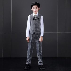 Costumes pour enfants haut de gamme, ensemble de smoking <span class=keywords><strong>gris</strong></span> 3 pièces sophistiqué pour garçons, <span class=keywords><strong>blazer</strong></span> à simple boutonnage pour les fêtes - Product Image 3