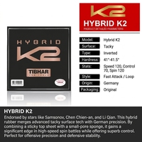 Caoutchouc de tennis de table TIBHAR K2/K2 PRO avec picots collants et éponge allemande pour une attaque rapide, idéal pour les joueurs intermédiaires et avancés.