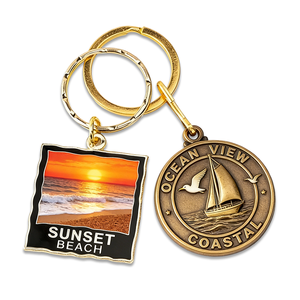 Portachiavi in Lega Metallica Pressofusa con Logo 3D in Rilievo, Forma Rotonda Personalizzata, Finitura Bronzo Antico - Product Image 1