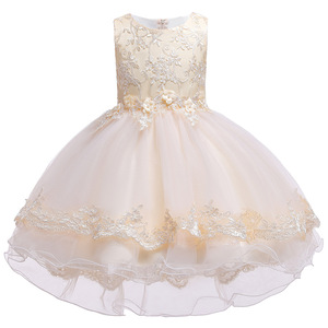 Vestido de Princesa de Tul para Niñas, Color Azul Claro, Corte en A, Bordado con Flores - Product Image 3