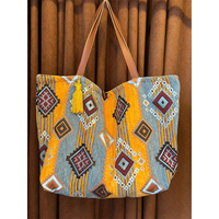 Tas Tote Resleting Ringan Tahan Lama Ramah Lingkungan Modern Bohemian Berhias Manik-Manik dengan Tali Bahu untuk Wanita, Tas Tangan Kanvas Bermotif Geometris