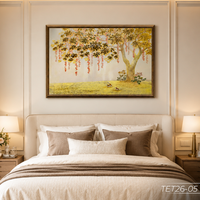 Lukisan Dinding Berlapis Daun Emas Buatan Tangan Dekorasi Rumah Seni Desain Bunga Pohon Produsen Vietnam Model TET26-6 Ukuran 60x80cm