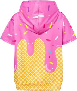 Sudadera con Capucha para Niños, Forrada, de Manga Corta, Ligera, Absorbente de Humedad, Deportiva, con Bolsillo Canguro, Diseño Sólido, 95% Poliéster - Product Image 4
