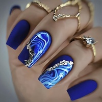 Faux ongles à presser de longueur moyenne, détachables, motif marbre, style français, forme cercueil, en ABS, 24 pièces, réutilisables, durables, pour salon