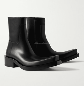 Bottes de motard en cuir pour homme à bout exagéré, au-dessus du genou, noires, unisexes, Santiago Wader, bottes à la cheville en cuir à bout carré exagéré - Product Image 2