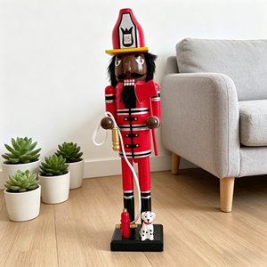 Figurine de <span class=keywords><strong>casse</strong></span>-<span class=keywords><strong>noisette</strong></span> pompier afro-américain en bois avec hydrant et chien, grande figurine de Noël de 15 pouces - Product Image 1