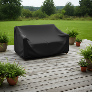 Housse de canapé d'extérieur 2 places robuste et imperméable, 60 po de long, 34 po de profondeur, 30 po de hauteur, avec poignées de ventilation, en tissu Oxford noir - Product Image 2