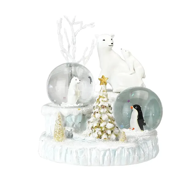 Ice World Christmas Polar Bear & Penguin Double Resin Mini Water Ball