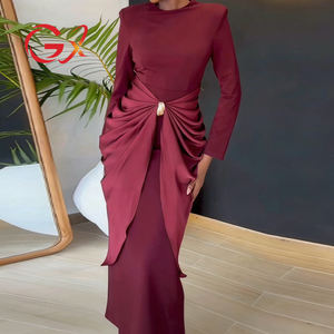 GX912 Abito Lungo Elegante da Donna di Alta Qualità, Vestito da Sera a Maniche Lunghe con Scollo a O e Design Unico Incrociato, Ideale per Feste e Streetwear - Product Image 1