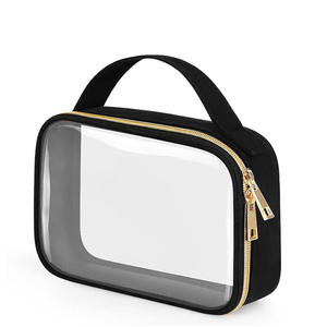Pochette de maquillage personnalisée avec logo, transparente, imperméable, en PVC, grande capacité, sac de toilette transparent pour voyage avec poignées - Product Image 6