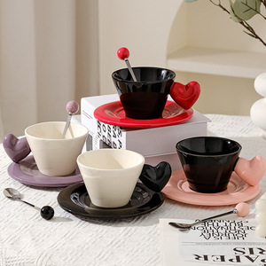 Creative Heart Shaped Handle Ceramic Coffee <b>Cup</b> and Saucer Set with Spoon - Product Image 5
