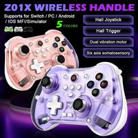 Contrôleur de jeu sans fil transparent Z01X BT capteur de mouvement 6 axes manette Hall Programmable Turbo pour Switch/PC/iOS/Mac/Android