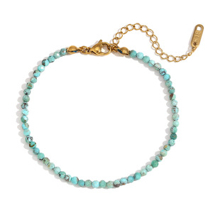 Elegante Novo Ouro <span class=keywords><strong>18K</strong></span> e Aço Inoxidável Pulseira Frisada com Natural Verde Opal Turquesa Presente Perfeito para As Mulheres - Product Image 2