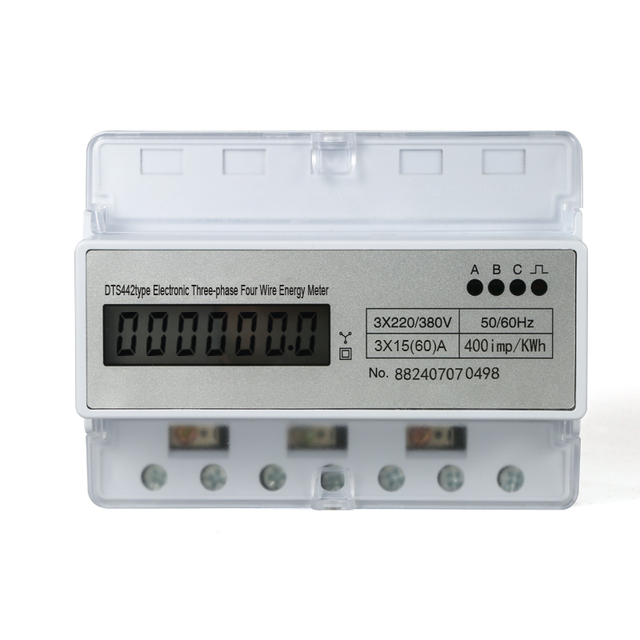 7P Guide-Rail Three-Phase Four-Wire 380V LCD High-Power Electric Energy Meter with Class 1.0 Accuracy and 60A Max Current