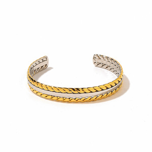 กำไลข้อมือเปิดลายรวงข้าวเหล็กไทเทเนียมชุบทอง 18k ของขวัญเครื่องประดับแฟชั่นสำหรับผู้หญิง - Product Image 5