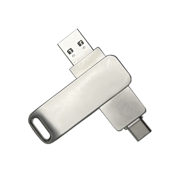 2-in-1 Silver Logo Key USB 3.0 Flash Drive 16GB Memory Stick with Custom Metal Packing and Laser Logo
