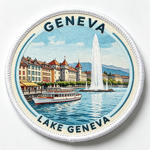 Geneva Lake Geneva Embroidered Iron-On Patch Circle Woven Fabric Gift Decorative Applique - Product Image 1