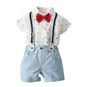 2023 Wholesale New Design Clothing Kids Wear Short Sleeve Lapel Grape Print Top Red Shorts With Waist Bag Girls Summer Outfit