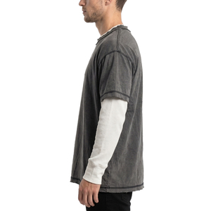 เสื้อยืดแขนยาวทรงหลวมสไตล์วินเทจสำหรับผู้ชาย ยี่ห้อ TOPSHOW รุ่น Custom Double Sleeve Contrast ลาย Acid Wash - Product Image 2