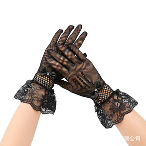 Sexy lingerie bridal <b>fishnet</b> lace bow gloves mesh gloves wedding high elasticity sun protection gloves - Product Image 1