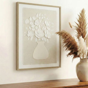 Quadro 3D in Gesso Naturale con Texture Uniforme ad Alta Densità, Bouquet e Vaso, Decorazione Murale per la Casa - Product Image 1
