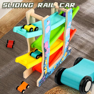 Детская деревянная игрушка-машинка: четырехуровневая горка-лестница, разноцветная деревянная гоночная трасса, развивающая игрушка для детей - Product Image 3