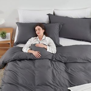Dark <strong>Grey</strong> <strong>Duvet</strong> <strong>Cover</strong> Queen Size - 3 Piece Queen <strong>Duvet</strong> <strong>Cover</strong> Set, 1 <strong>Duvet</strong> <strong>Cover</strong> 90x90 Inches and 2 Pillow Shams - Product Image 4