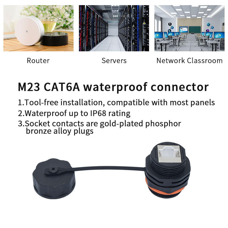 M23 IP68 Waterproof RJ45 CAT6A STP Shielded Panel Mount Bulkhead Ethernet Coupler