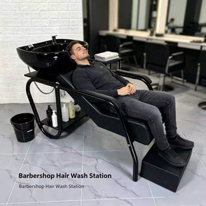 Fauteuil de lavage moderne en cuir PU noir avec bac en fibre de verre durable pour salon de coiffure - Haute qualité - Product Image 4