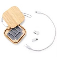 Câble de chargement de téléphone en bambou 5 en 1/6 en 1 avec logo personnalisé Convertisseur de cordon de charge portable Adaptateur USB Type C Boîte de rangement